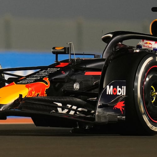 Red Bull driver Max Verstappen of the Netherlands steers his car during the Qatar Formula One Grand Prix, at the Lusail International Circuit, in Lusail, Qatar, Sunday, Nov. 30, 2025. (AP Photo/Darko Bandic)
