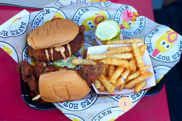 Dave's Hot Chicken food is seen at the restaurant in the Little Tokyo district of Los Angeles Monday, June 2, 2025. (AP Photo/Damian Dovarganes)