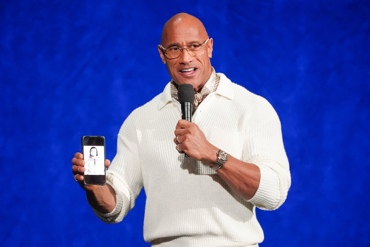 Dwayne Johnson, cast member of the upcoming film "Moana," speaks during the Walt Disney Studios presentation at CinemaCon on Thursday, April 16, 2026, at Caesars Palace in Las Vegas. (Chris Pizzello/AP)