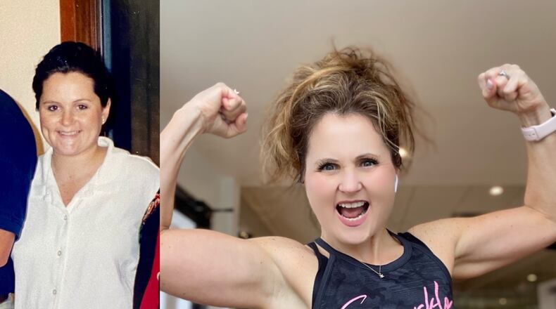 The photo on the left shows Jacynta Harb in 1994, before she got to "the root of my choices" and made "small improvements consistently," leading to her loss of 40 pounds in 1999. The photo on the right is Harb now, as a a health and wellness coach and owner of Sparkle Wellness and Fitness (www.sparkleanewyou.com). (Photos contributed by Jacynta Harb)