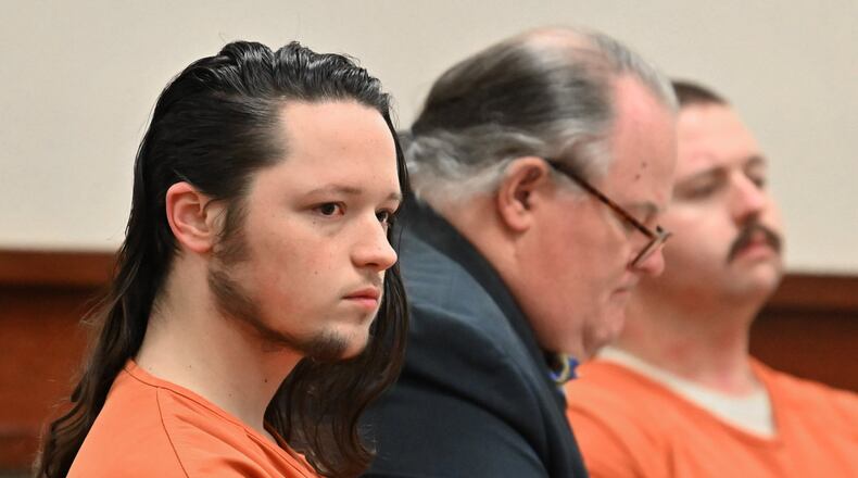 A Floyd County Superior Court judge on Friday denied bond for Michael Helterbrand, 25, of Dalton, and Jacob Kaderli, 19, of Dacula. They are charged with participating in a criminal gang called “the Base” and conspiracy to commit murder. A third defendant, Luke Austin Lane, 21, of Silver Creek, remains in the Floyd County Jail with them and is facing the same charges. Lane is also seeking bond, court records show. (Hyosub Shin / Hyosub.Shin@ajc.com)