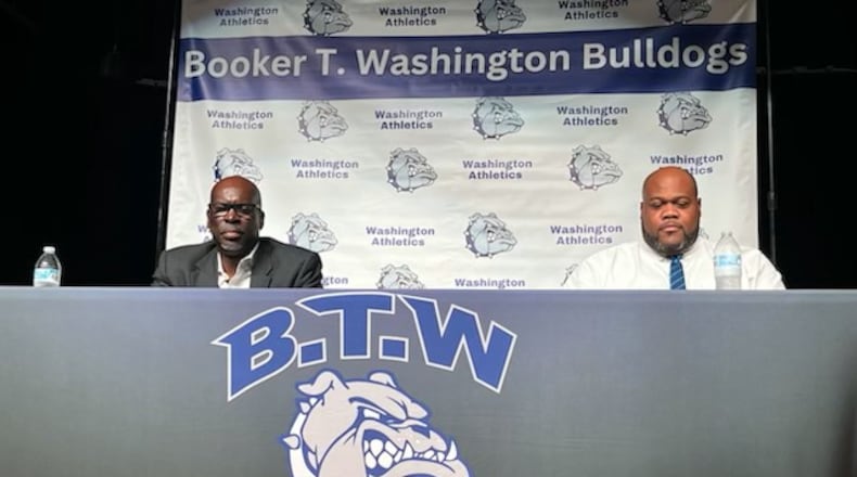 Washington High School in Atlanta on April 24, 2025, hired William Faulkner, left, as boys basketball head coach and Lawrence Smith as football head coach. (Photo courtesy of Atlanta Public Schools)