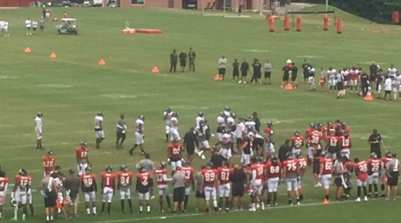 View from the hill during Thursday's practice at Flowery Branch. (By D. Orlando Ledbetter/dledbetter@ajc.com)