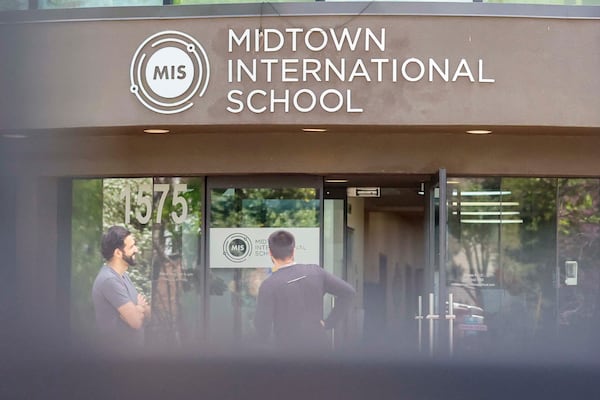 The front of the Midtown International School building is shown on Tuesday, March 31, 2026. (Miguel Martinez/AJC)