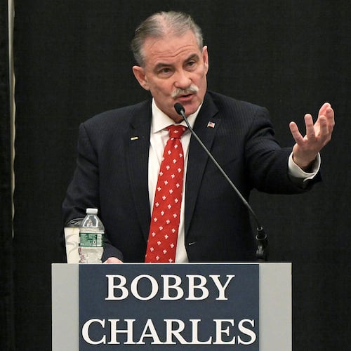 FILE - Maine Republican gubernatorial candidate Bobby Charles fields a question during a debate of Republican candidates for governor in Bangor, Maine, on March 24, 2026. (Rich Abrahamson/The Central Maine Morning Sentinel via AP, File)