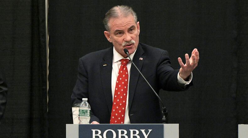 FILE - Maine Republican gubernatorial candidate Bobby Charles fields a question during a debate of Republican candidates for governor in Bangor, Maine, on March 24, 2026. (Rich Abrahamson/The Central Maine Morning Sentinel via AP, File)