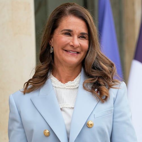 FILE - Melinda Gates, co-chair of the Bill and Melinda Gates Foundation, poses for photographers as she arrives for a meeting after a meeting on the sideline of the gender equality conference at the Elysee Palace in Paris, July 1, 2021. (AP Photo/Michel Euler, File)