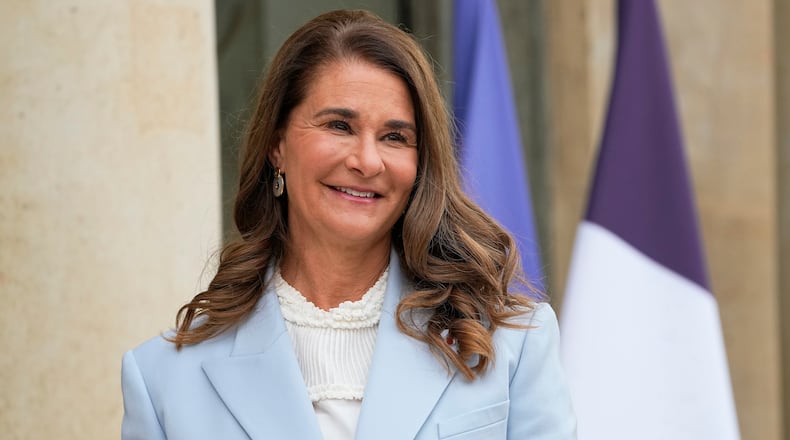 FILE - Melinda Gates, co-chair of the Bill and Melinda Gates Foundation, poses for photographers as she arrives for a meeting after a meeting on the sideline of the gender equality conference at the Elysee Palace in Paris, July 1, 2021. (AP Photo/Michel Euler, File)
