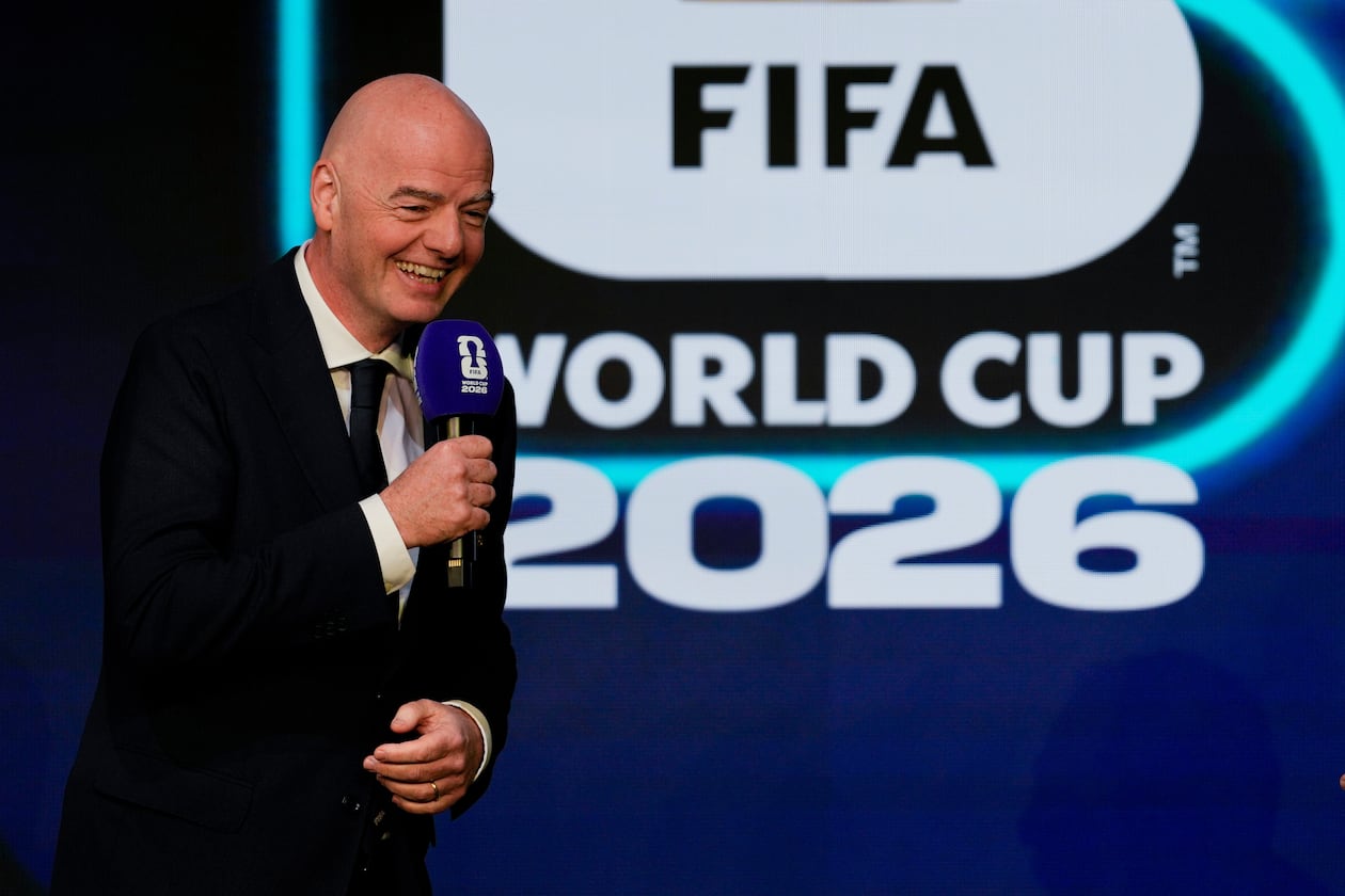 FIFA President Gianni Infantino speaks during the match schedule reveal for the 2026 soccer World Cup in Washington, D.C., on Saturday, Dec. 6, 2025. (Chris Carlson/AP)
