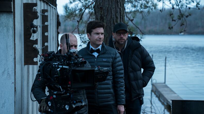 Camera operator Benjamin Semanoff, actor and producer Jason Bateman and cinematographer Ben Kutchins on the set of  "Ozark" on Netflix, which was shot largely in Georgia over four season. NETFLIX