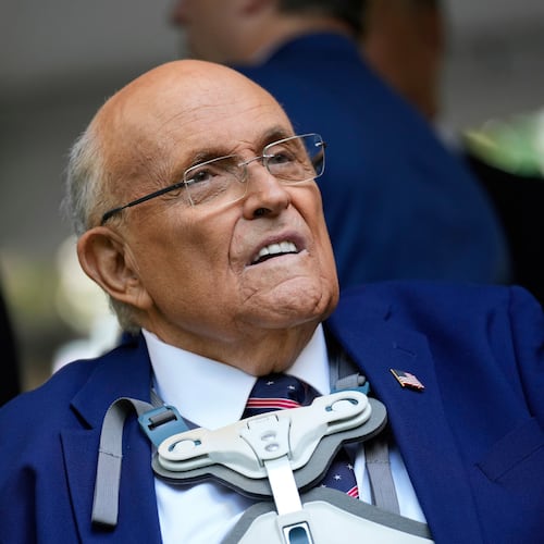 FILE - Former NYC mayor Rudy Giuliani participates in a ceremony commemorating the anniversary of the 9-11 terror attacks in New York, Thursday, Sept. 11, 2025. (AP Photo/Seth Wenig, file)