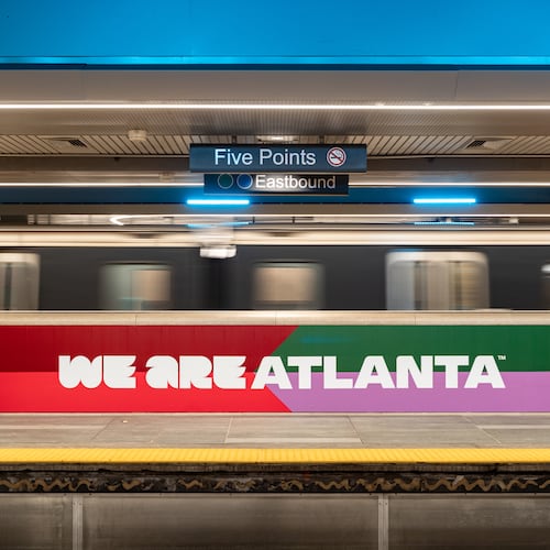 A FIFA World Cup ad is seen along the tracks of the Five Points MARTA station on Friday, June 5, 2026. (Ben Hendren for the AJC)
