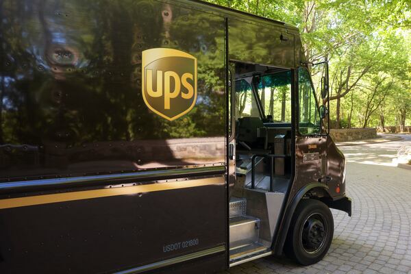 A UPS package truck is shown that was used for a RFID tech demonstration at the UPS headquarters, Thursday, April 16, 2026, in Atlanta. (Jason Getz/AJC)