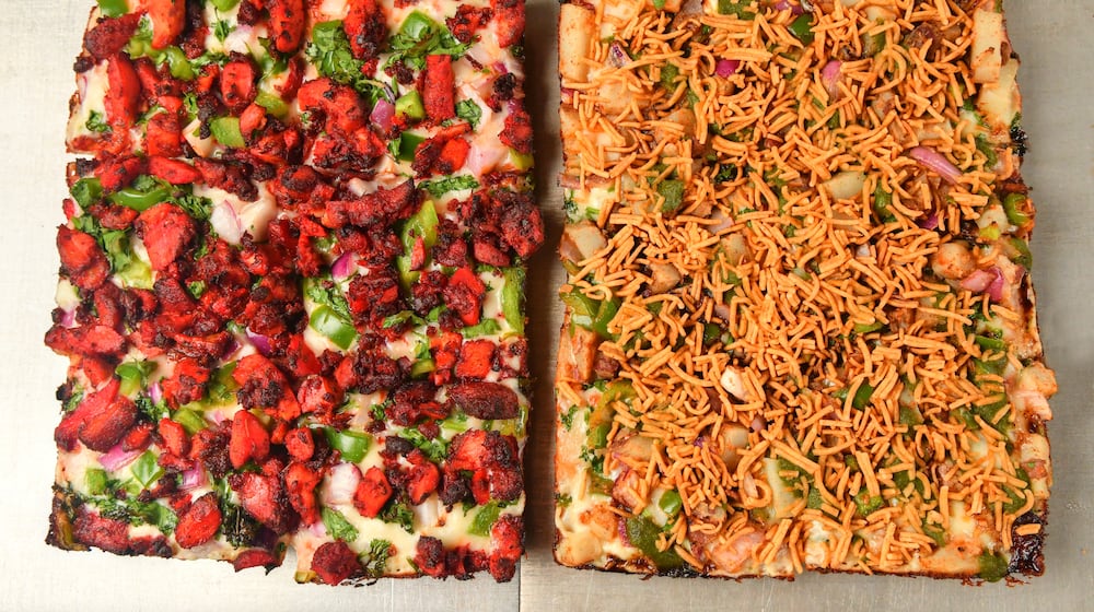 Rice N' Pie in Berkeley Lake offers the spicy flavors of India on pizza. Chris Hunt for The Atlanta Journal-Constitution.