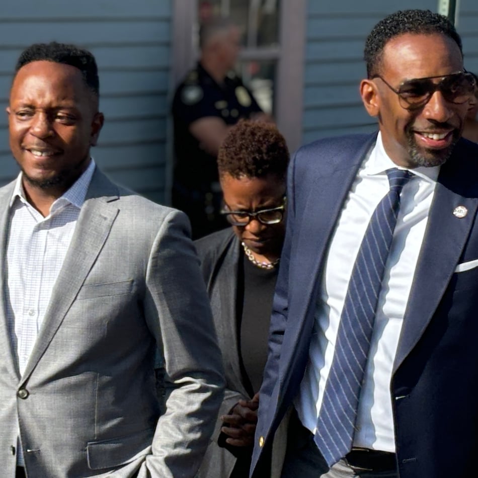 Atlanta Mayor Andre Dickens (right) tours the Vine City neighborhood with his senior advisor Courtney English (left). (Matt Reynolds/AJC 2024)