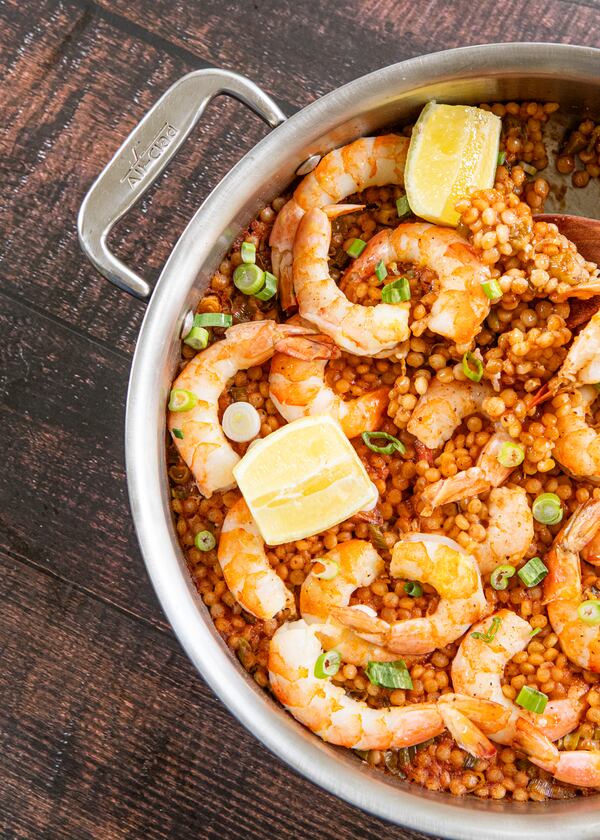 Shrimp Cocktail Couscous made and styled by writer Kate Itrich-Williams at her home in Atlanta. (Aaliyah Man for the AJC)
