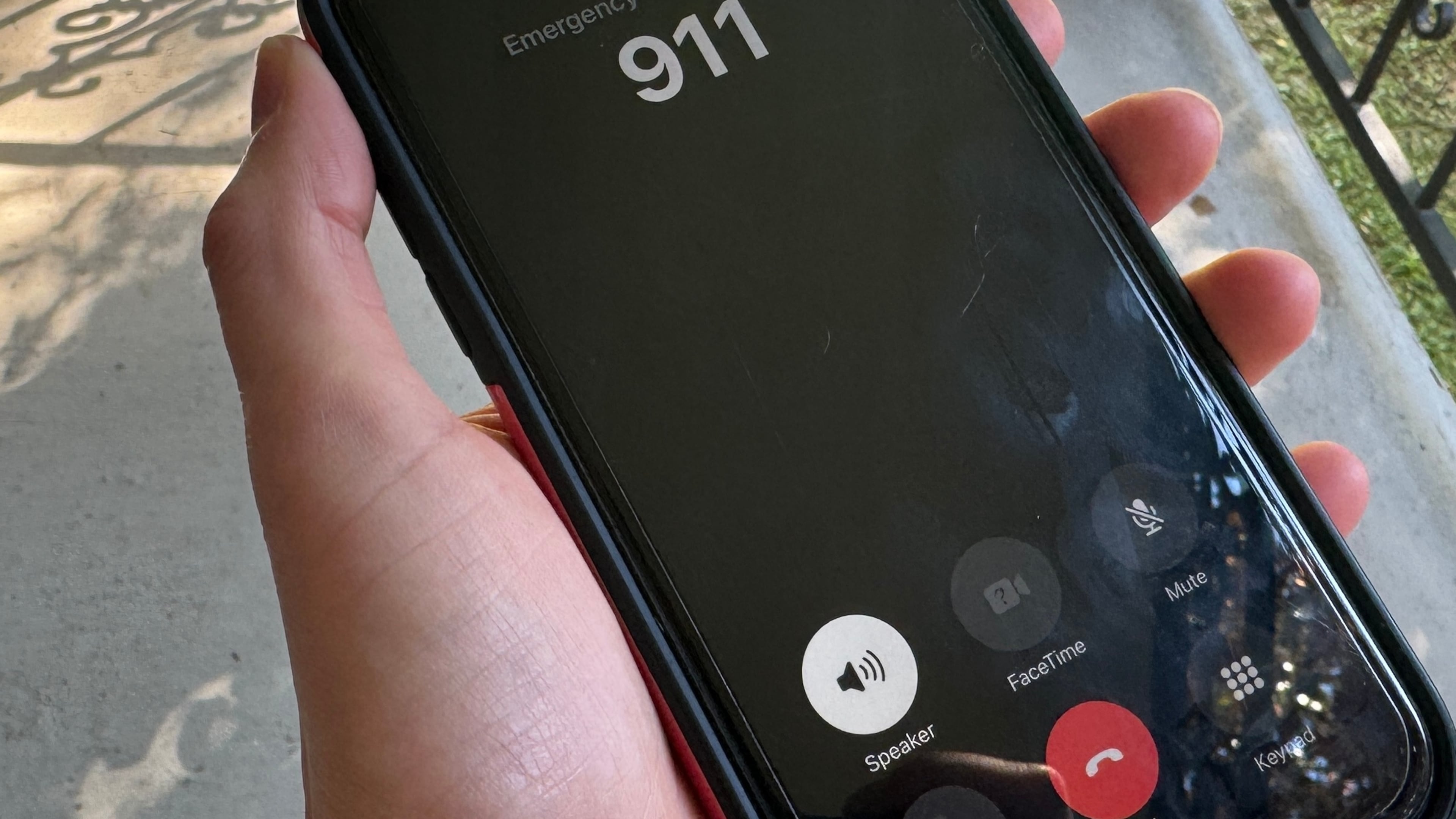 This photo taken Sept. 25, 2025, in Jackson, Miss. shows a blank screen on a phone while making a 911 call which resulted in a dial tone, during a 911 systems outage across Mississippi and Louisiana. (AP Photo/Sophie Bates)