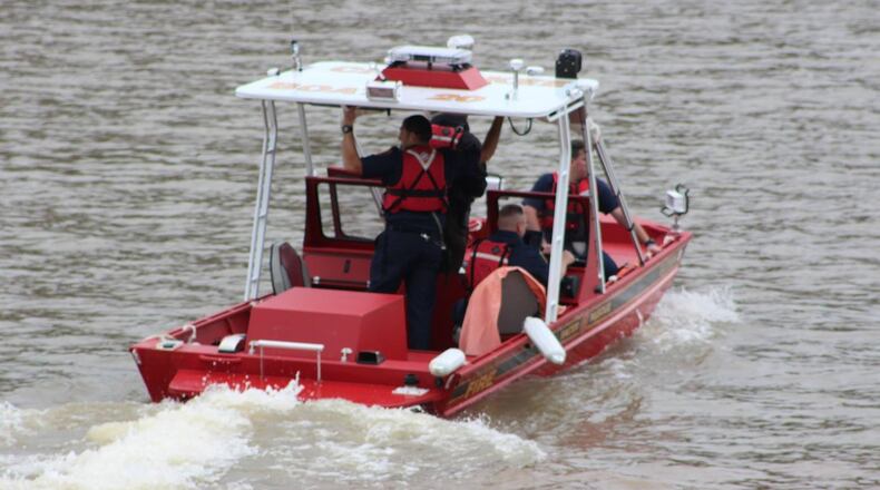 A Cherokee County Fire Rescue boat searches Lake Allatoona for a boater who went missing after a Feb. 2 crash. (Credit: Cherokee County Fire Rescue)