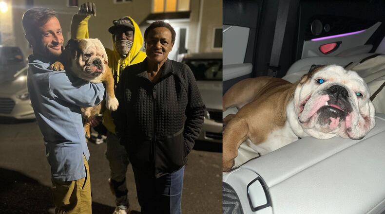 Trey Specht (left) holds Ronnie after reconnecting with him at Betty Wilson's (right) home in Atlanta.