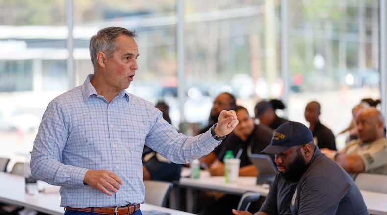 Bart Barta with Autism Safety 101 conducts training for officers with CPD and other law enforcement partners at Chamblee Police Department on Tuesday, April 1, 2025. The training aims to help agents evaluate, identify, and encounter people with autism to minimize the use of force.
(Miguel Martinez/ AJC)