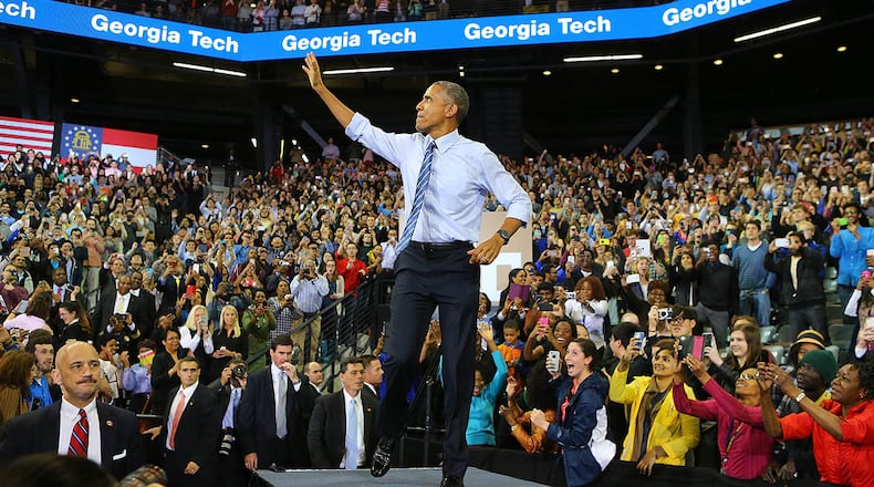 MARCH 10, 2015: President Obama returned to the Georgia Tech campus to deliver a speech about college affordability and access to higher education. (CURTIS COMPTON / ccompton@ajc.com)