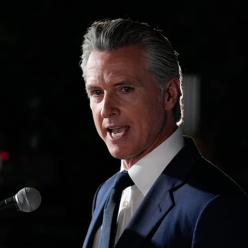 California Gov. Gavin Newsom speaks during an election night press conference at a California Democratic Party office Tuesday, Nov. 4, 2025, in Sacramento, Calif. (AP Photo/Godofredo A. Vásquez)