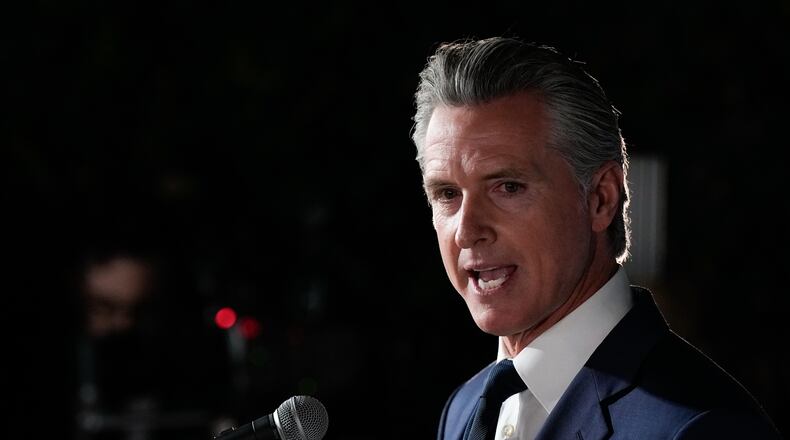 California Gov. Gavin Newsom speaks during an election night press conference at a California Democratic Party office Tuesday, Nov. 4, 2025, in Sacramento, Calif. (AP Photo/Godofredo A. Vásquez)