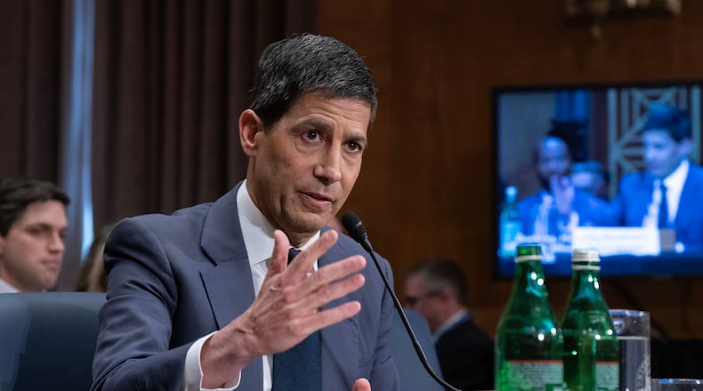 Kevin Warsh testifies during his nomination hearing to be a member and chairman of the Federal Reserve Board of Governors before the Senate Banking, Housing and Urban Affairs Committee on Capitol Hill, in Washington Tuesday, April 21, 2026. (AP Photo/Jose Luis Magana)