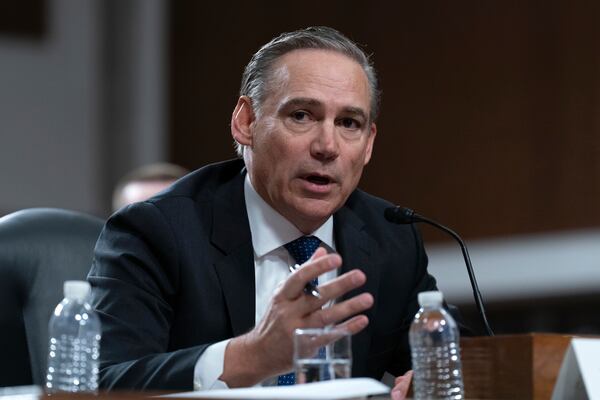 Kelly Ortberg, President and Chief Executive Officer, The Boeing Company, testifies before the Senate Committee on Commerce, Science, and Transportation hearing to examine restoring Boeing's status as a great American manufacturer, focusing on safety first, on Capitol Hill in Washington, Wednesday, April 2, 2025. (AP Photo/Jose Luis Magana)