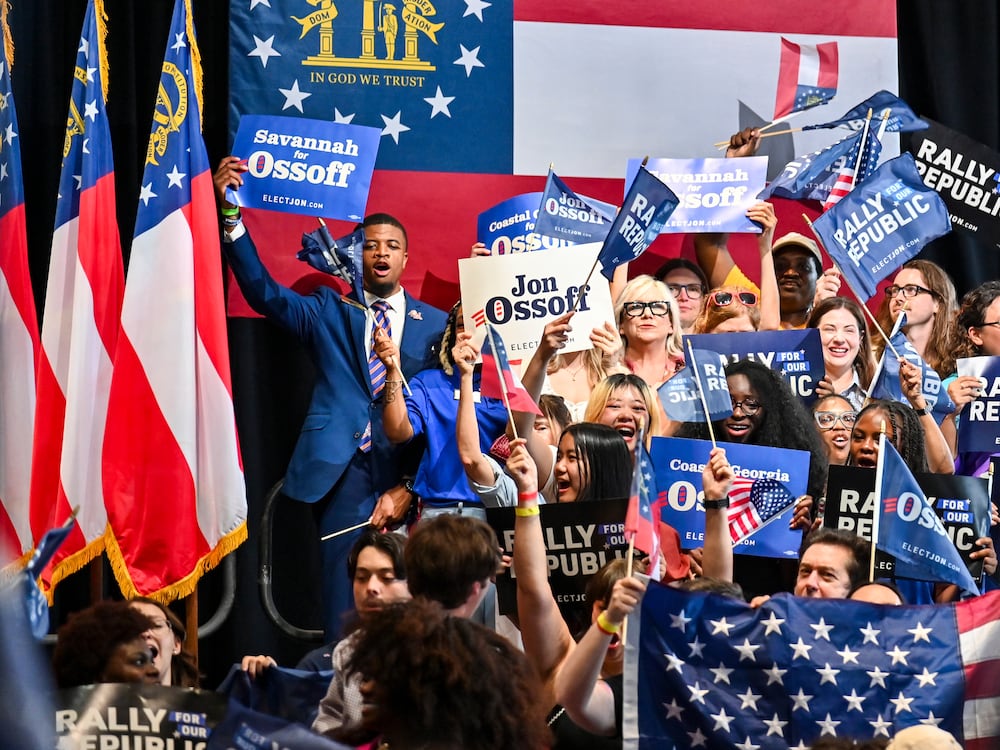 Supporters cheered for U.S. Sen. Jon Ossoff, D-Atlanta, during his "Rally for our Republic" in Savannah last month.