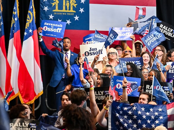 Supporters cheered for U.S. Sen. Jon Ossoff, D-Atlanta, during his "Rally for our Republic" in Savannah last month.