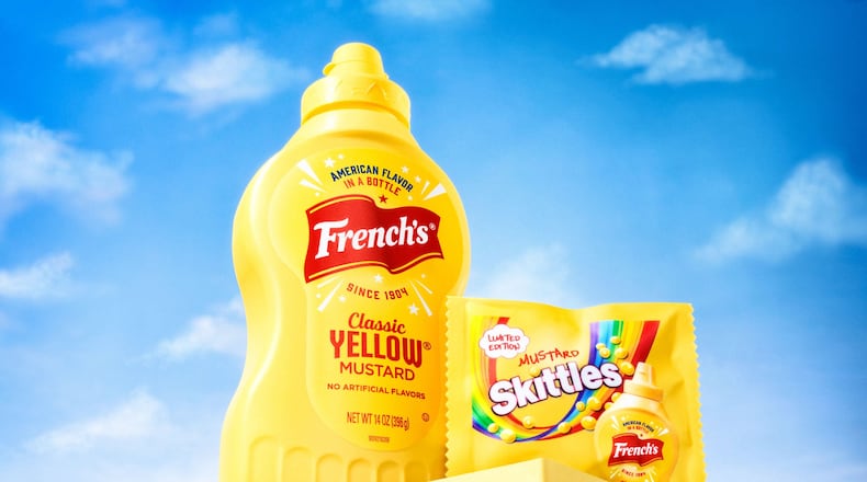 French's mustard is the featured flavor for a new limited-edition Skittles candy. / Courtesy of McCormick & Company