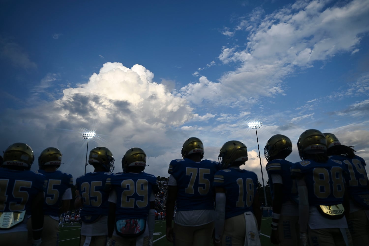 The McEachern Indians play against North Cobb during the first half of the game Friday, August 22, 2025 at McEachern.  (Daniel Varnado/For the Atlanta Journal-Constitution)