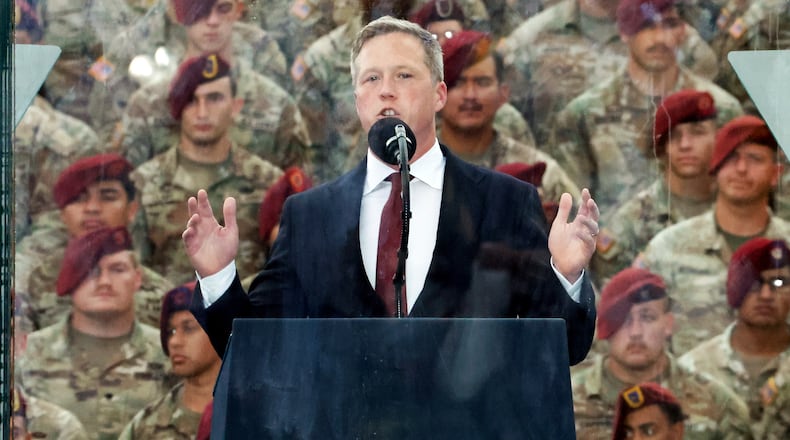 U.S. Army Secretary Dan Driscoll speaks at the America 250 celebration at Fort Bragg in Fayetteville, N.C., June 10, 2025. (AP Photo/Karl DeBlaker, File)