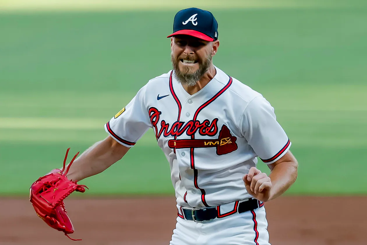Atlanta Braves pitcher Chris Sale reacts after striking out Chicago Cubs' Matt Shaw to end the top half of the first inning of a baseball game, Thursday, May 14, 2026, in Atlanta. (Erik S. Lesser/AP)