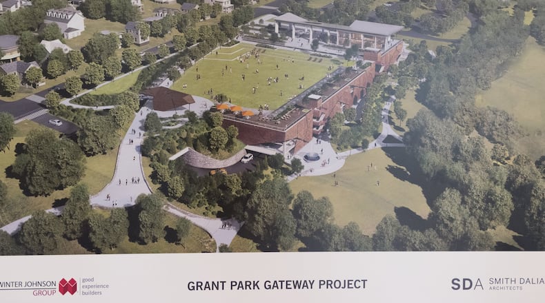 April 25, 2017, Atlanta - Renderings of the Grant Park Gateway Project that were revealed during a press conference in Atlanta, Georgia, on Tuesday, April 25, 2017. The Grant Park Gateway Project aims alleviate traffic and address a lack of parking by constructing a new parking garage near Zoo Atlanta on Boulevard Avenue. (DAVID BARNES / DAVID.BARNES@AJC.COM)