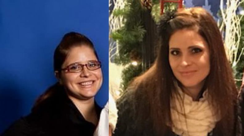 Amanda Diore weighed 290 pounds when the photo on the left was taken in 2015. In the photo on the right, taken in December, she weighed 177 pounds.