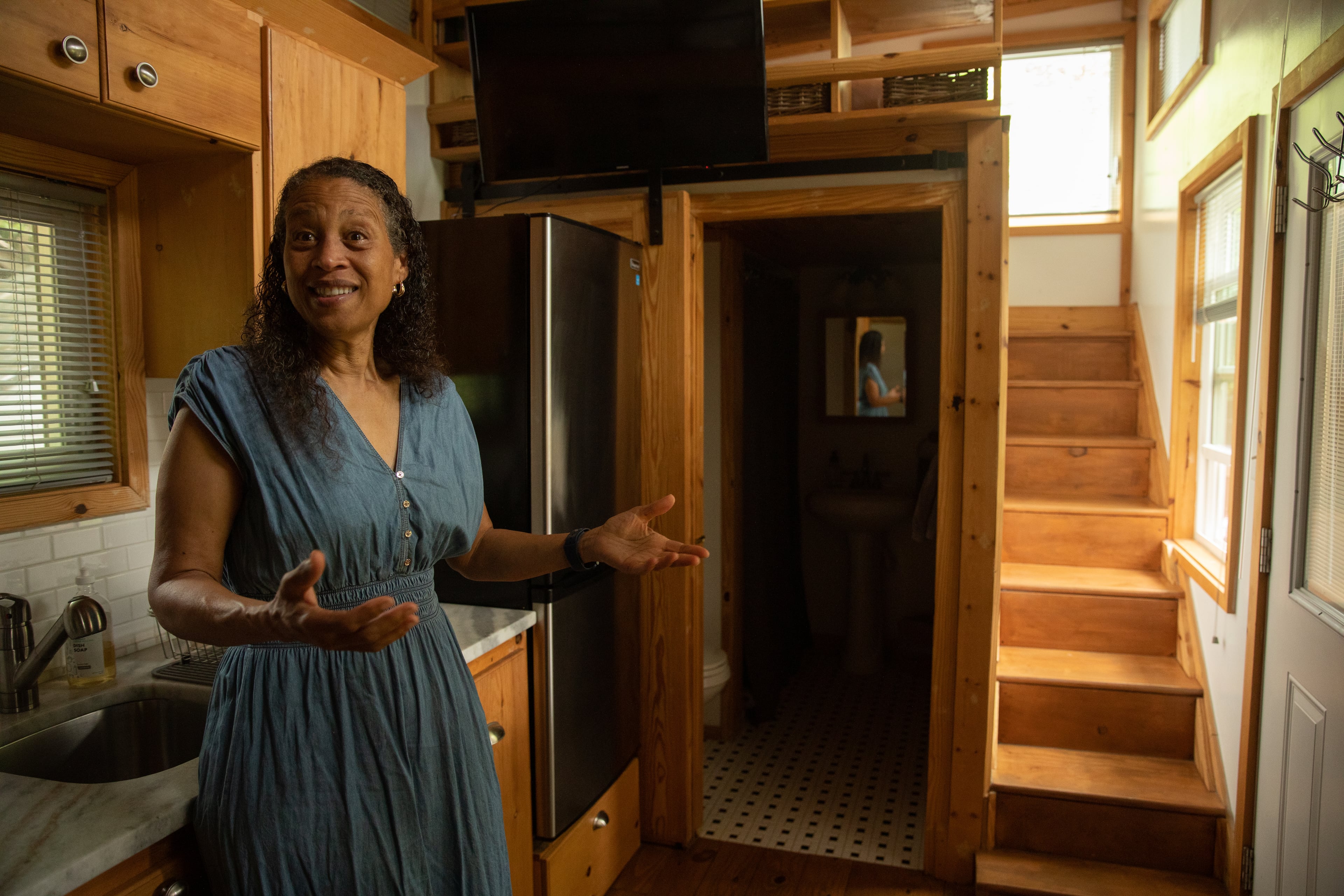 Nadia Giordani inside her tiny rental home in Cabbagetown.