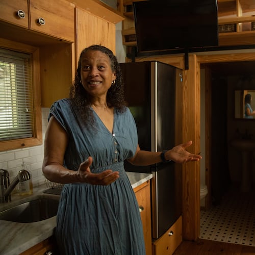 Nadia Giordani inside her tiny rental home in Cabbagetown.