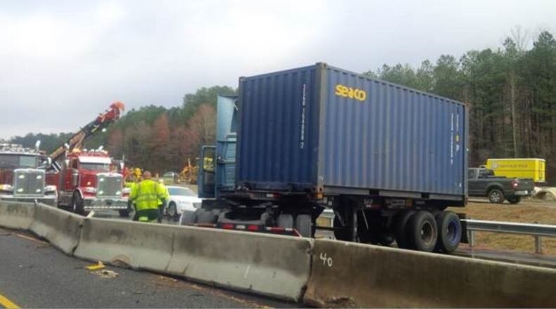 All lanes were blocked for hours Tuesday afternoon after a crash on I-85 South in Gwinnett County.