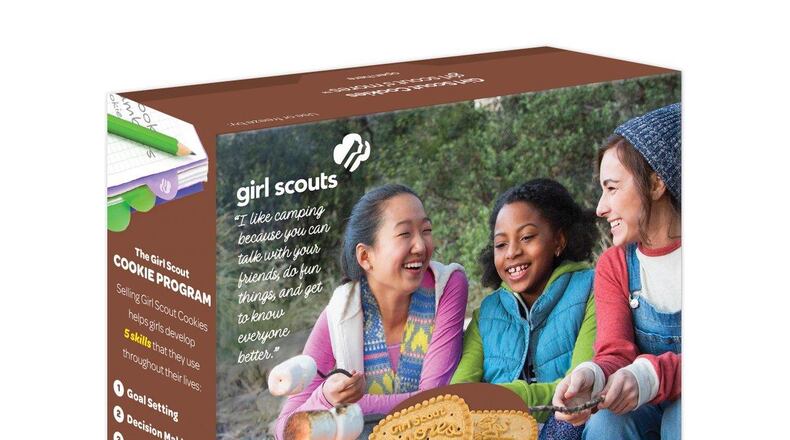 Meet the newest addition to the guilty pleasure Girl Scout cookies menu. “Girl Scout S’mores” are being sold this year to mark the 100th anniversary of Girl Scouts selling cookies. They’ll cost $6 a box — two dollars more than the price of most other Girl Scout cookies. Photo courtesy of Girl Scouts of Greater Atlanta.