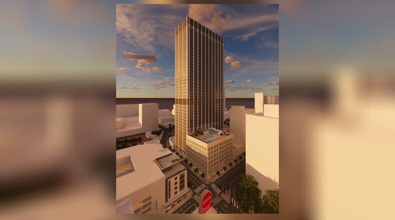 This is a rendering of the 2 Peachtree conversion project in downtown Atlanta, which will retrofit aging offices into affordable apartments.