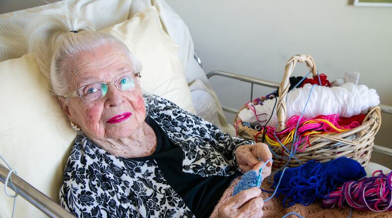 Margrit Ottwiller, 92, has crocheted hats throughout the pandemic to give to charity.
PHIL SKINNER FOR THE ATLANTA JOURNAL-CONSTITUTION.