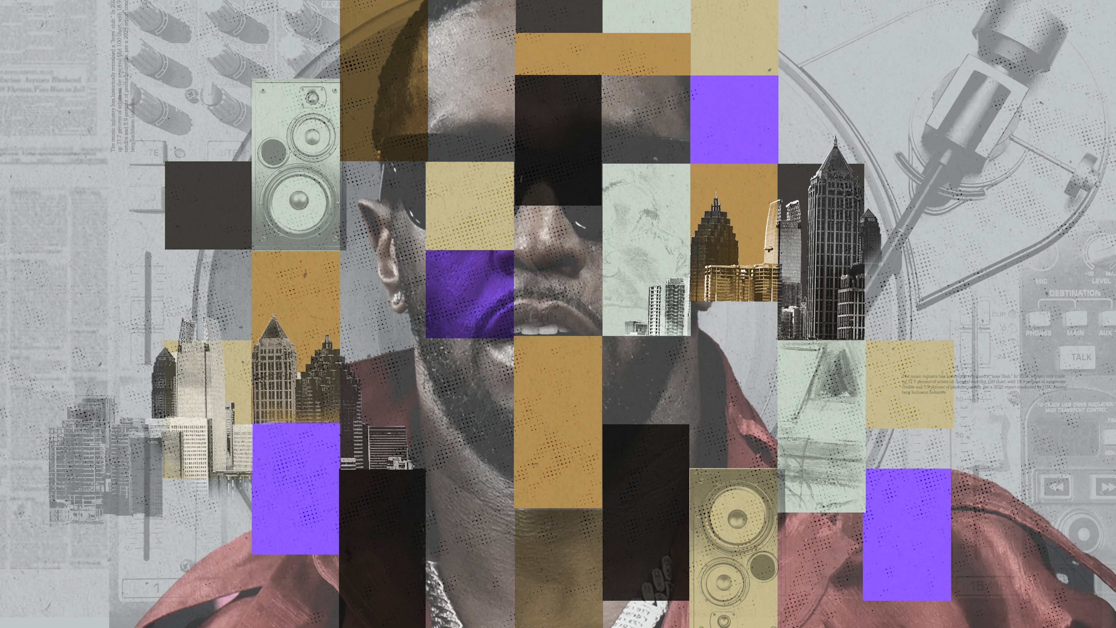 The federal trial of Sean “Diddy” Combs — charged with racketeering conspiracy, sex trafficking and transportation to engage in prostitution — began in May and is expected to end by the July 4 holiday. (Illustration: Jon Reyes | Source: Getty, AJC)