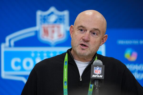 FILE - Cincinnati Bengals director of player personnel Duke Tobin speaks during a press conference at the NFL football scouting combine in Indianapolis, Tuesday, Feb. 25, 2025. (AP Photo/Michael Conroy, file)