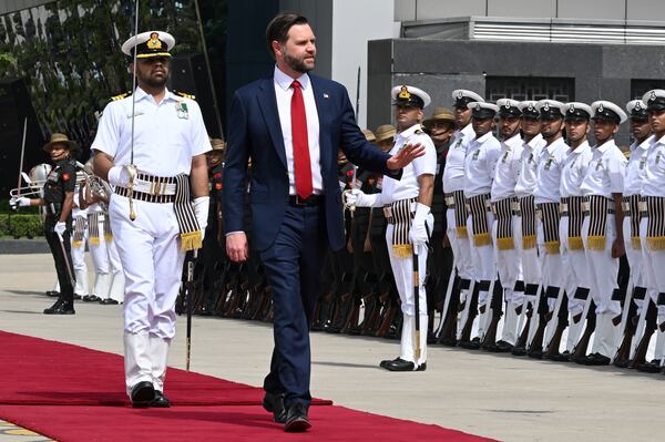 U.S. Vice President JD Vance arrives in New Delhi, India, Monday, April 21, 2025. (Kenny Holston/The New York Times via AP, Pool)