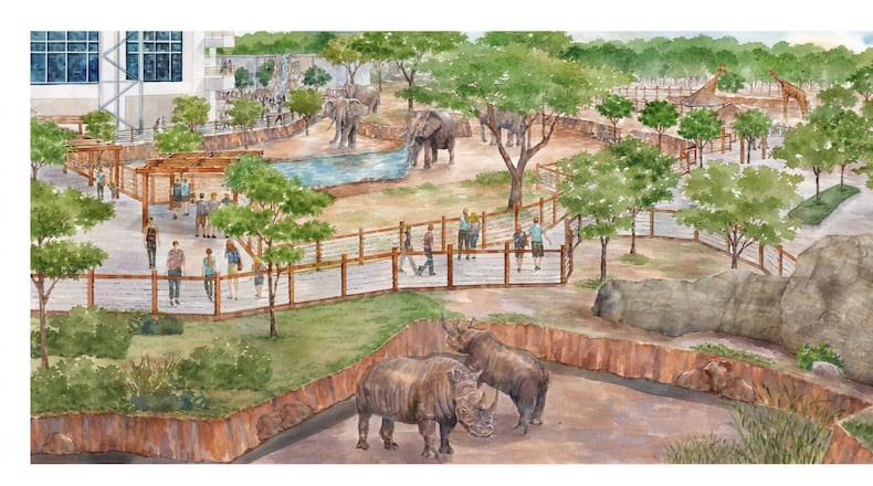 An artist’s watercolors show the exterior of Savanna Hall and the African Savanna exhibit that will be part of Zoo Atlanta’s $50 million expansion. CONTRIBUTED BY ZOO ATLANTA