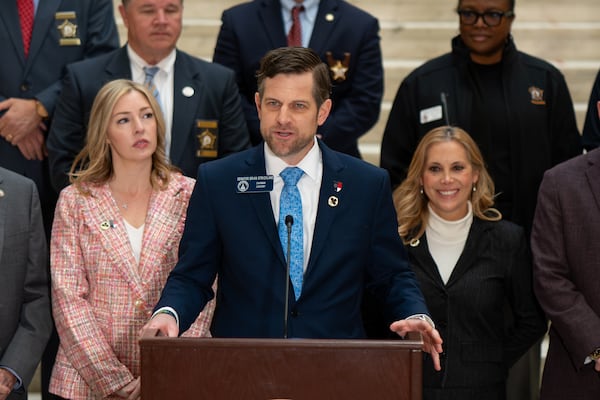State Sen. Brian Strickland, center, is the Republican nominee for attorney general (Ben Hendren for the AJC)