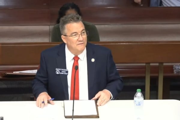 State Sen. Tim Bearden, R-Carrollton, testifies about his bill to establish the crime of digital identity theft. (Screenshot)