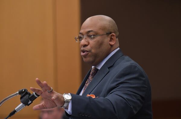 Lead prosecutor Clint Rucker argues that the jury should be allowed to handle the key evidence in the trial during Day 13 of the Tex McIver murder trial at Fulton County Courthouse on Thursday, March 28, 2018. HYOSUB SHIN / HSHIN@AJC.COM